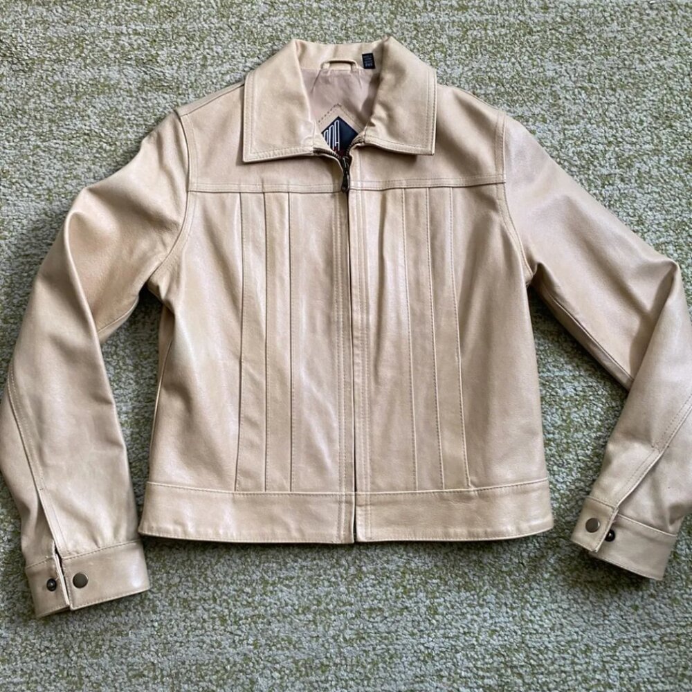Vintage 90s tan cropped leather jacket